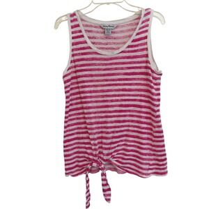 Tommy Bahama Womens XS Pink White Striped Knot 100% Linen Tie Front Tank Top EUC